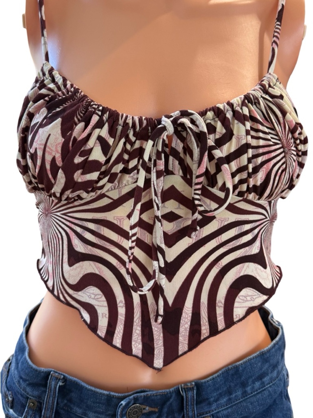 Urban Outfitters Brown & Cream Abstract Tie-Front Camisole